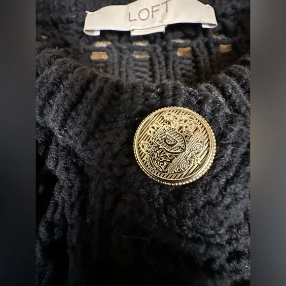 LOFT Women’s XS Black Open Stitch Knit Cardigan Button Front Sweater Crew Neck - Picture 10 of 12